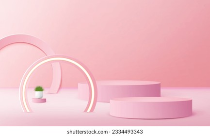 fondo de escena de podio rosa con fondo, para presentación de producto, burla, mostrar cosmética.