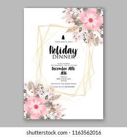 Pink Poinsettia Christmas party invitation flyer winter floral vector background bridal shower baby shower christening baptism birthday card anniversary poinsettia winter holiday wreath