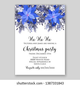 Pink Poinsettia Merry Christmas Party Invitation flyer Floral winter wreath of flower fir pine cone berry