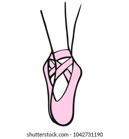 Pink pointe shoes, hand-drawing vector illustration sketch,Ballerina feet