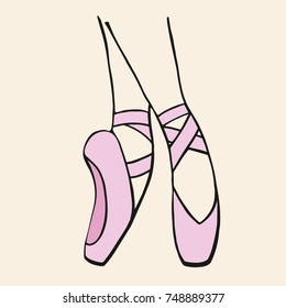 Pink pointe shoes, hand-drawing vector illustration sketch,Ballerina feet