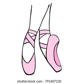 Pink pointe shoes, hand-drawing vector illustration sketch,Ballerina feet