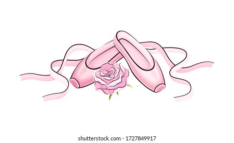 Pink Pointe Shoes with Satin or Silk Ribbon Vector Illustration