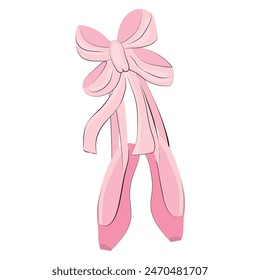 Pink Pointe Shoes with Satin or Silk Ribbon Vector Illustration.