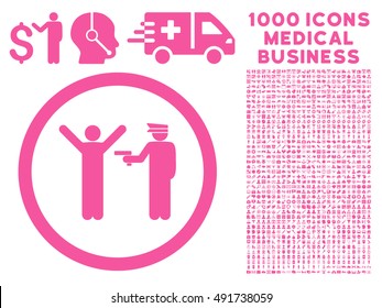 Pink Police Arrest vector rounded icon. Image style is a flat icon symbol inside a circle, white background. Bonus clipart contains 1000 health care business elements.