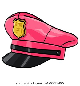 Pink Police Hat Drawing Vector Illustration