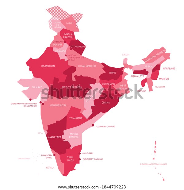 Pink Political Map India Administrative Divisions Stock Vector (Royalty ...