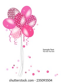 Pink polka dot balloons vector greeting card 