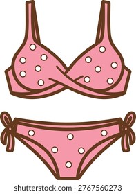 Pink polka dot bikini vector set isolated on transparent background for design assets