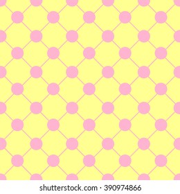 Pink Polka dot Chess Board Grid Yellow Background Vector Illustration