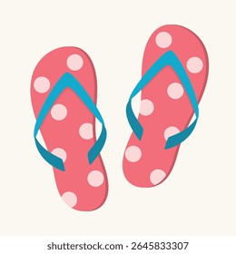 Pink polka dot Flip flops with y-shaped strap. Isolated element for design. Summer, vacation, rest concept.