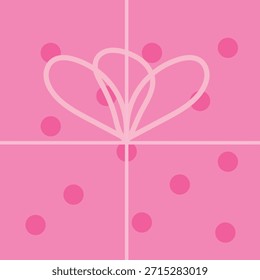 Caja de regalo de lunares rosados con lazo de cinta en forma de corazón, diseño de regalo romántico para el tema del Día de San Valentín