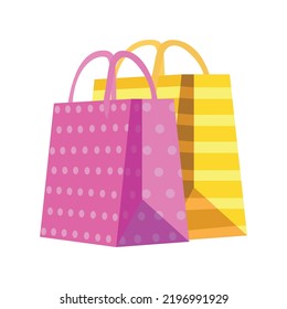 Pink polka dot and striped yellow shopping bags vector emoji illustration svg