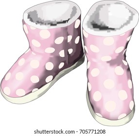 The pink polka dots  boots. ( vector )