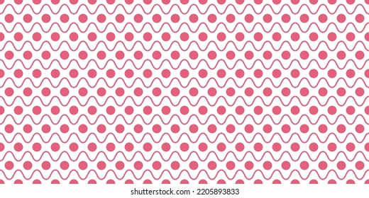 Pink polka dots and wavy lines. Vector with simple polka dot background. Editable design element for prints, decoration, textile, digital.