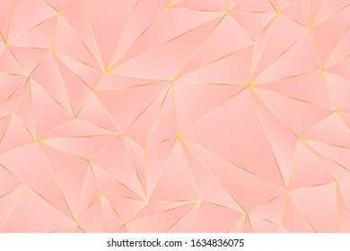 Pink polygon style gradient and gold line background. Abstract of geometric background.