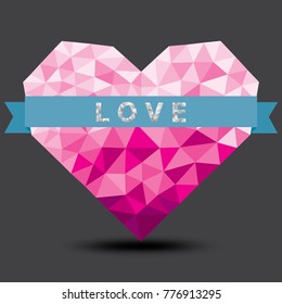 Pink polygonal heart designed for Valentine's card