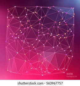 Pink polygonal image, which consist triangles. Triangular pattern for your business design. Geometric background style. Vector illustration EPS 10 crystalline form with edge lines and vertex point