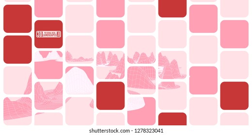 pink polygonal mesh computer mountains abstraction in cubes