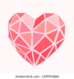 Pink polygonal vector heart, low poly 3D graphic for Valentines day, wedding.