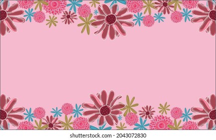 Pink pom pom and daisy flowers background