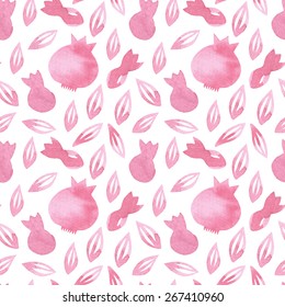 Pink pomegranates watercolour vector seamless pattern - Seamless pattern can be applied on different surfaces such as wallpaper, web page background, clothes and other fabrics, phone or tablet cases