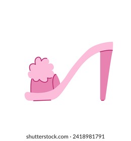 Pink pompom high heel sandal shoe. Vector illustration.