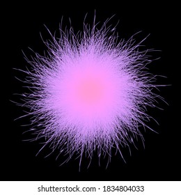 Pink pompon. Fluffy pompon isolated. Fur ball. 3D vector illustration.