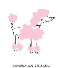 Pink Poodle dog illustration isolated on white background, Bread doggy pet simple linear clip-art, Clean line animal drawing vector, A poodle breed dog isolated on the background, Poodle dog T shirt