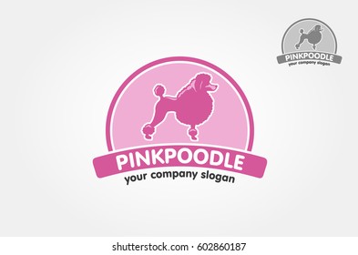 Pink Poodle Vector Logo Template.  Vector silhouette of a poodle dog on a white background.