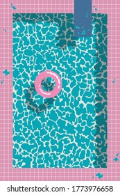 A pink pool filled with water floating in a lonely circle in it.