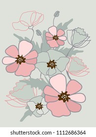 Pink poppies. Vector illustration.