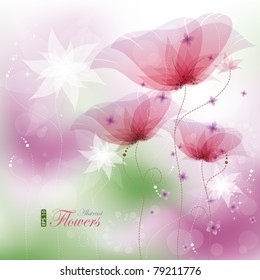 Pink poppies, vector illustration, contain gradient mesh, eps-10