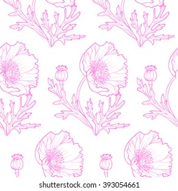 Pink poppies. Vector seamless pattern