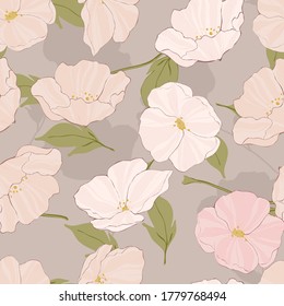 Pink Poppies Watercolor Vector Seamless Pattern. Beautiful Poppy Wallpaper. Blossom Decorative Print. White Flower Background.