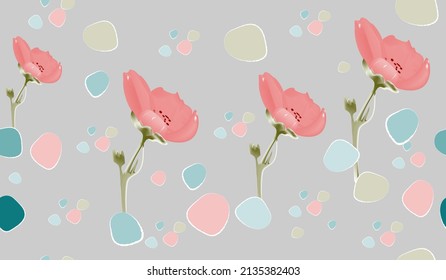 pink poppies.seamless floral pattern.high quality.vector illustration.print,wallpaper,textiles