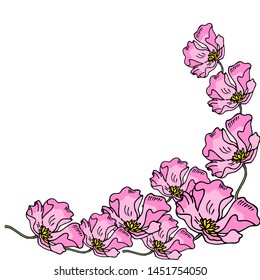 Pink poppy flowers in a decorative corner for the form