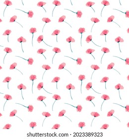 The pink poppy flowers seamless pattern.