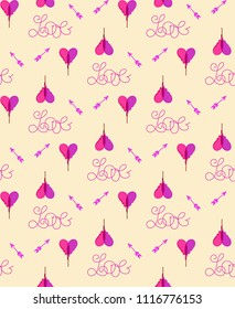 Pink pops arows sweets seamless cute vector pattern lettering lignt background. Love Romantic Valentines Day Wedding