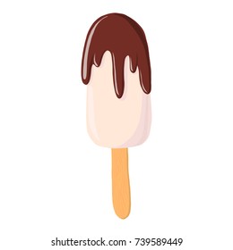 Pink popsicle with chocolate glaze on a stick, hand drawn illustration