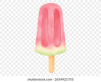 Pink popsicle ice cream watercolor illustration vector.
