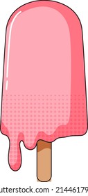 Pink popsicle melting on stick illustration