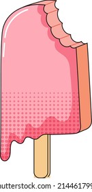 Pink popsicle melting on stick illustration