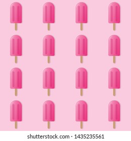 Pink popsicle pattern vector illustration. Ice cream popsicle with shadow background, pattern for textile, fabric, wrapping paper, wallpaper, packaging. Vector EPS 10.