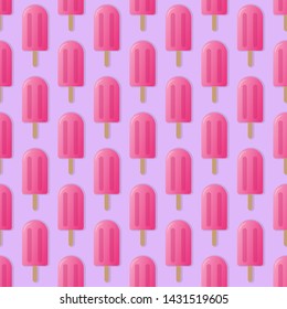Pink popsicle seamless pattern vector illustration. Ice cream popsicle with shadow seamless background, pattern for textile, fabric, wrapping paper, wallpaper, packaging. Vector EPS 10.