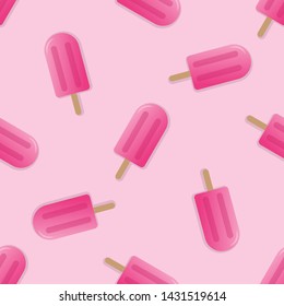 Pink popsicle seamless pattern vector illustration. Ice cream popsicle with shadow seamless background, pattern for textile, fabric, wrapping paper, wallpaper, packaging. Vector EPS 10.