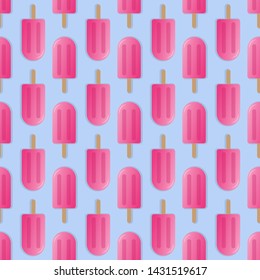 Pink popsicle seamless pattern vector illustration. Ice cream popsicle with shadow seamless background, pattern for textile, fabric, wrapping paper, wallpaper, packaging. Vector EPS 10.