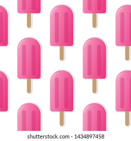 Pink popsicle seamless pattern vector illustration. Ice cream popsicle with shadow seamless background, pattern for textile, fabric, wrapping paper, wallpaper, packaging. Vector EPS 10.