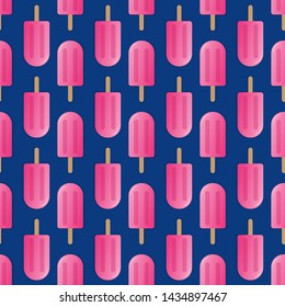 Pink popsicle seamless pattern vector illustration. Ice cream popsicle with shadow seamless background, pattern for textile, fabric, wrapping paper, wallpaper, packaging. Vector EPS 10.