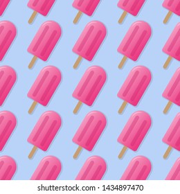 Pink popsicle seamless pattern vector illustration. Ice cream popsicle with shadow seamless background, pattern for textile, fabric, wrapping paper, wallpaper, packaging. Vector EPS 10.